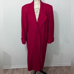 Vintage 90s Michellé Francoís Trench Coat Womens Size Large Red Wool Full Length